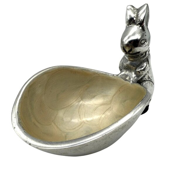 Vtg Bunny Candy Bowl Trinket Dish Cast Aluminum Enameled Bowl Easter Spring - Picture 2 of 9